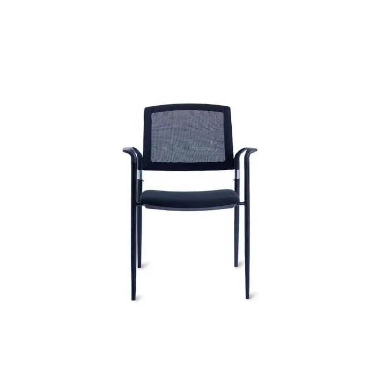 SILLA ROCADA CONFIDENTE BRAZOS FIJOS ESTRUCTURA METALICA BLANCA ASIENTO TELA IGNIFUGA RESPALDO DE MALLA