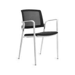 SILLA ROCADA CONFIDENTE BRAZOS FIJOS ESTRUCTURA METALICA BLANCA ASIENTO TELA IGNIFUGA RESPALDO DE MALLA