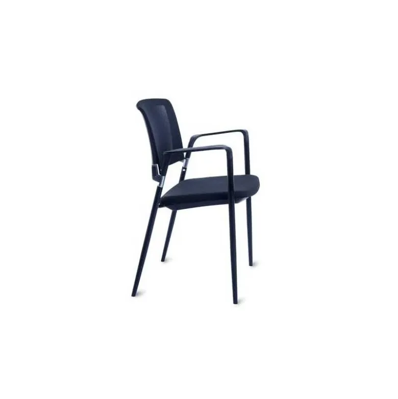 SILLA ROCADA CONFIDENTE BRAZOS FIJOS ESTRUCTURA METALICA BLANCA ASIENTO TELA IGNIFUGA RESPALDO DE MALLA