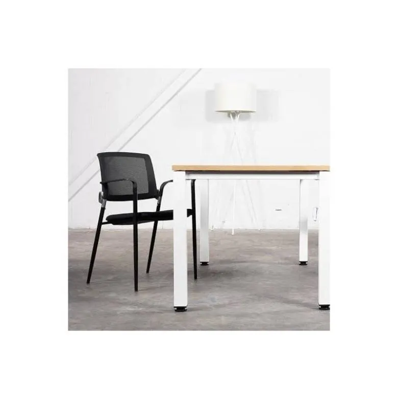 SILLA ROCADA CONFIDENTE BRAZOS FIJOS ESTRUCTURA METALICA BLANCA ASIENTO TELA IGNIFUGA RESPALDO DE MALLA