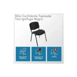 SILLA ROCADA CONFIDENTE ESTRUCTURA METALICA TAPIZADA EN TELA IGNIFUGA NEGRA 57X81X48 CM