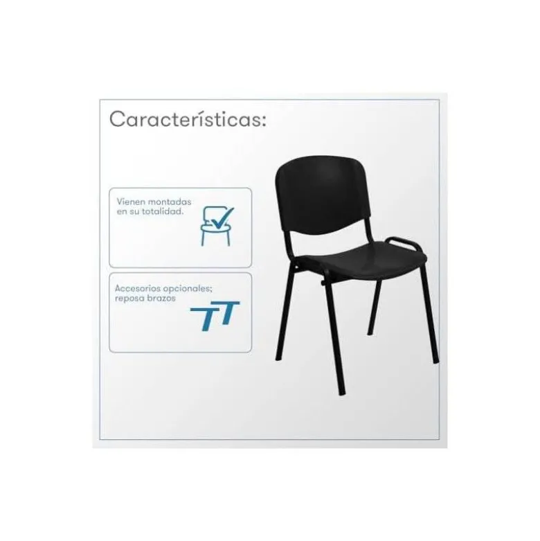SILLA ROCADA CONFIDENTE ESTRUCTURA METALICA RESPALDO Y ASIENTO EN POLIMERO COLOR NEGRO