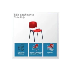 SILLA ROCADA CONFIDENTE ESTRUCTURA METALICA RESPALDO Y ASIENTO EN POLIMERO COLOR ROJO
