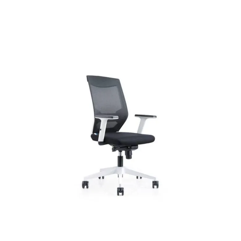 SILLA ROCADA CON RUEDAS DE OFICINA CON BRAZOS REGULABLES Y RESPALDO MALLA NEGRO TAPIZADA EN TELA IGNIFUGA NEGRO COLOR BLANCO