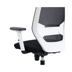 SILLA ROCADA CON RUEDAS DE OFICINA CON BRAZOS REGULABLES Y RESPALDO MALLA NEGRO TAPIZADA EN TELA IGNIFUGA NEGRO COLOR BLANCO