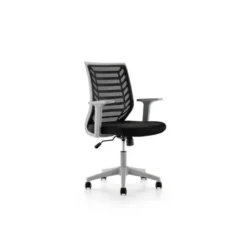 SILLA ROCADA DE OFICINA BRAZOS REGULABLES ESTRUCTURA GRIS RESPALDO MALLA Y ASIENTO TELA IGNIFUGA NEGRO
