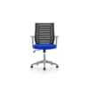 SILLA ROCADA DE OFICINA BRAZOS REGULABLES ESTRUCTURA GRIS RESPALDO MALLA Y ASIENTO TELA IGNIFUGA AZUL