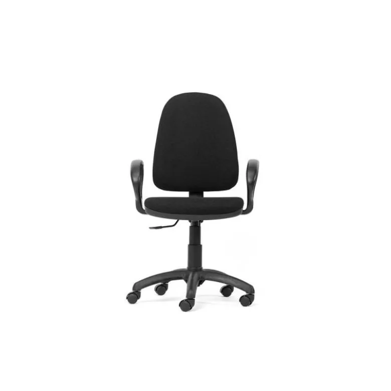 SILLA ROCADA DE OFICINA BRAZOS FIJOS BASE NYLON RESPALDO Y ASIENTO TELA IGNIFUGA NEGRO