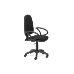 SILLA ROCADA DE OFICINA BRAZOS FIJOS BASE NYLON RESPALDO Y ASIENTO TELA IGNIFUGA NEGRO