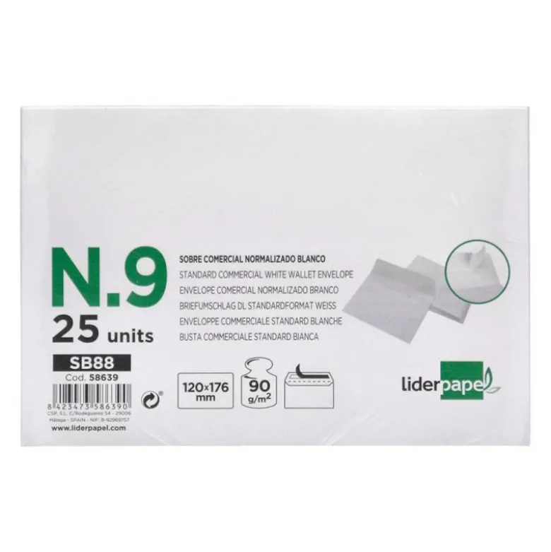 Sobre Liderpapel comercial normalizado N9 color blanco