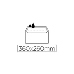Sobre N.16 Liderpapel,blanco folio especial 260x360mm engomado caja de 250 unidades solapa de pico.