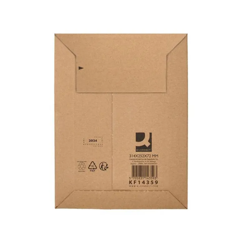 SOBRE PARA ENVIOS Q-CONNECT CARTON 100% RECICLADO Y RECICLABLE CIERRE AUTOADHESIVO314X252X72 MM COLOR KRAFT