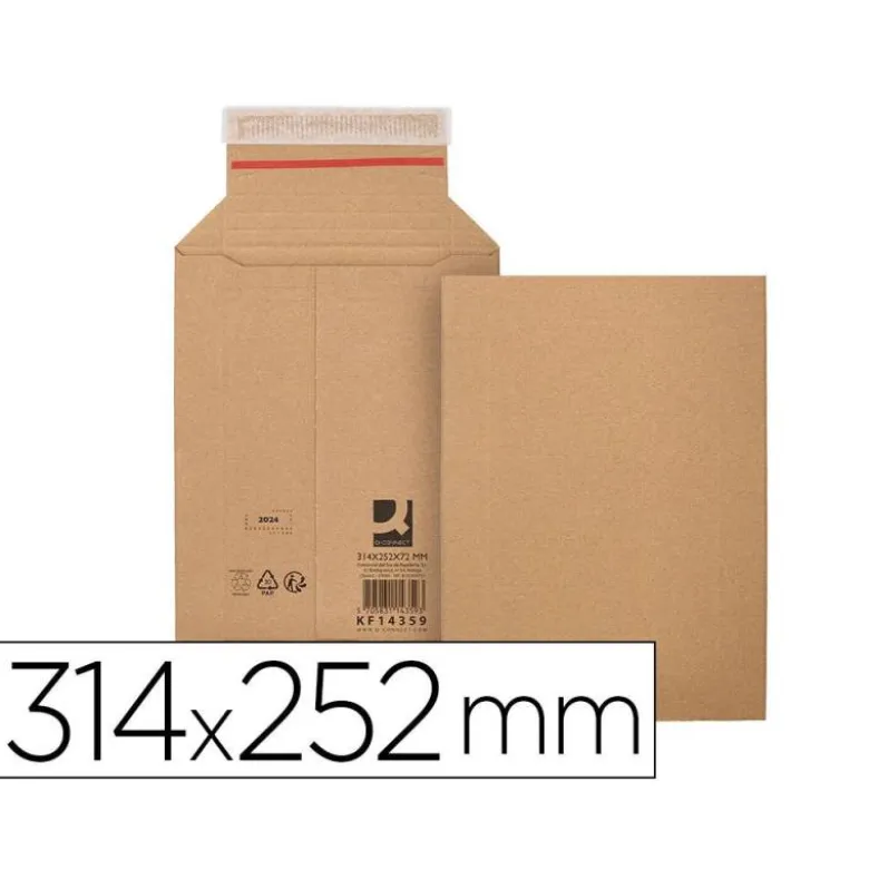 SOBRE PARA ENVIOS Q-CONNECT CARTON 100% RECICLADO Y RECICLABLE CIERRE AUTOADHESIVO314X252X72 MM COLOR KRAFT