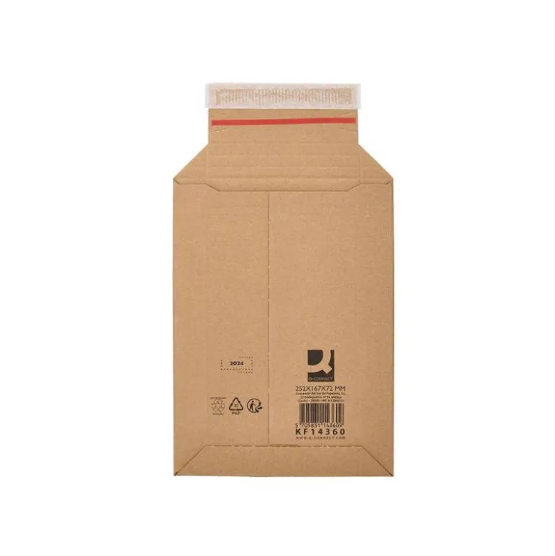 SOBRE PARA ENVIOS Q-CONNECT CARTON 100% RECICLADO Y RECICLABLE CIERRE AUTOADHESIVO252X167X72 MM COLOR KRAFT