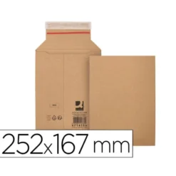 SOBRE PARA ENVIOS Q-CONNECT CARTON 100% RECICLADO Y RECICLABLE CIERRE AUTOADHESIVO252X167X72 MM COLOR KRAFT