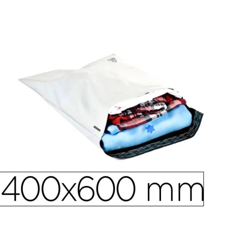 SOBRE Q-CONNECT DE PLASTICO BOLSA PARA ENVIOS 100% RECICLADAS CON AUTOCIERRE COLOR BLANCO 400X600 MM