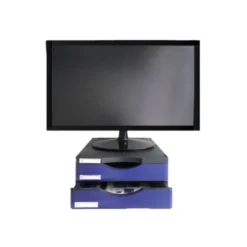 SOPORTE ARCHIVO 2000 PARA MONITOR POLIESTER 100% RECICLADO CON DOS CAJONES HASTA 10 KG COLOR NEGRO/AZUL