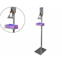 SOPORTE DE SUELO DISPENSADOR DE GEL Y GUANTES DE ACERO LAMINADO MEDIDAS 1.460 X 300 X 390 MM COLOR GRIS
