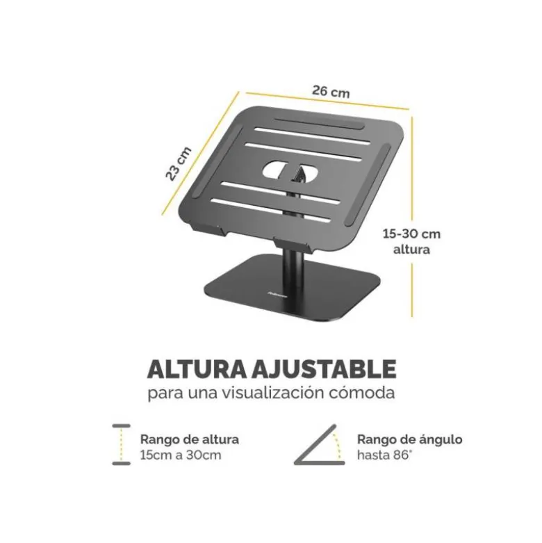 SOPORTE PARA PORTATIL FELLOWES ALUMINIA CON PEANA NEGRO 280X245X65 MM