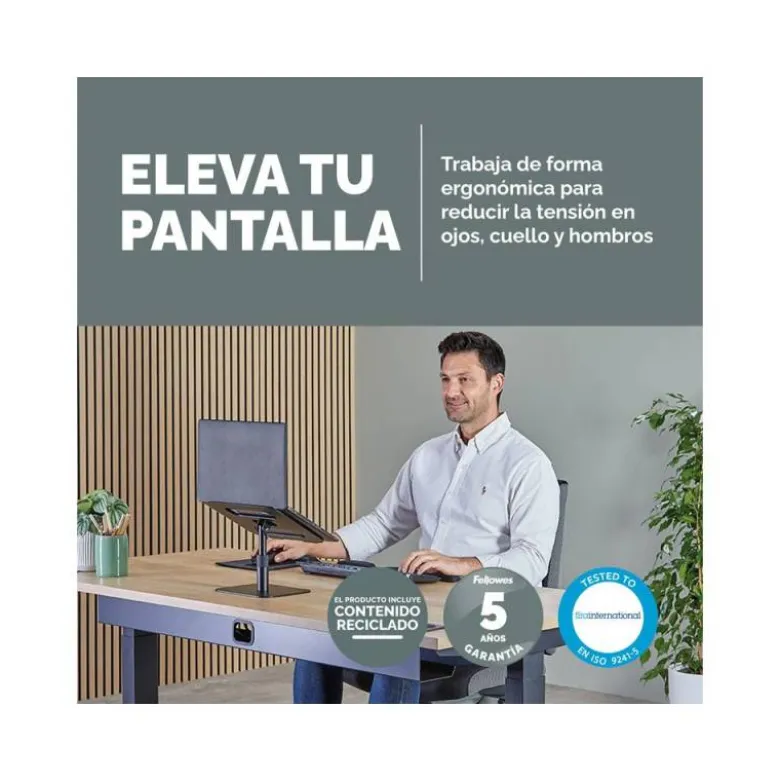 SOPORTE PARA PORTATIL FELLOWES ALUMINIA CON PEANA NEGRO 280X245X65 MM