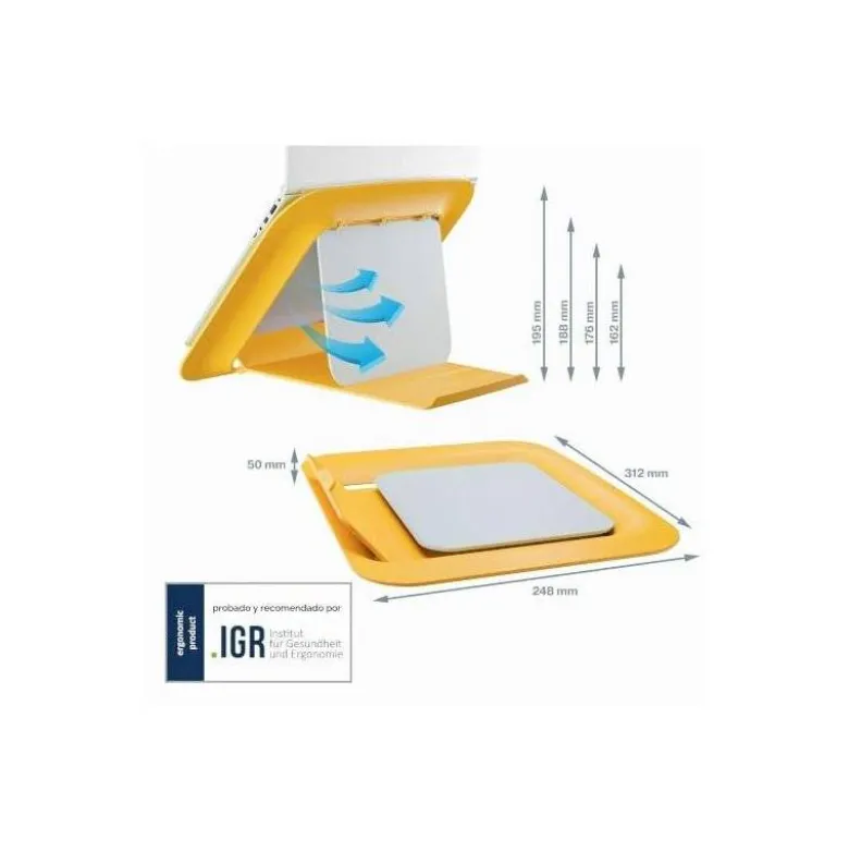 SOPORTE PARA PORTATIL LEITZ ERGO COSY AJUSTABLE 4 ALTURAS COLOR AMARILLO 310X50X247 MM
