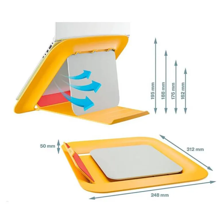 SOPORTE PARA PORTATIL LEITZ ERGO COSY AJUSTABLE 4 ALTURAS COLOR AMARILLO 310X50X247 MM