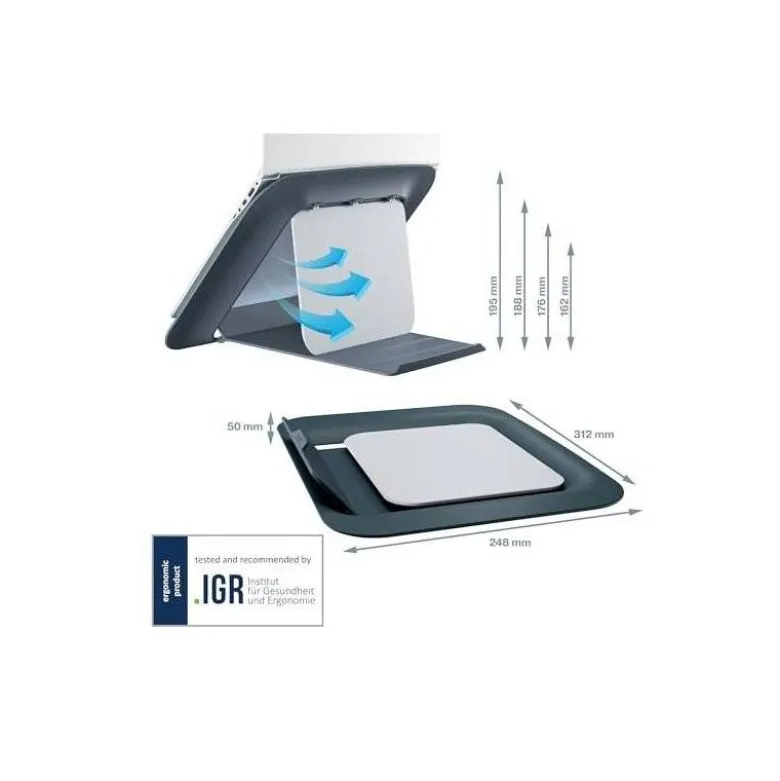 SOPORTE PARA PORTATIL LEITZ ERGO COSY AJUSTABLE 4 ALTURAS COLOR GRIS 310X50X247 MM