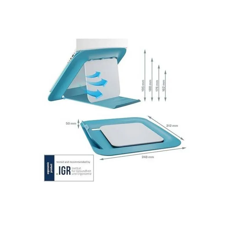 SOPORTE PARA PORTATIL LEITZ ERGO COSY AJUSTABLE 4 ALTURAS COLOR AZUL 310X50X247 MM