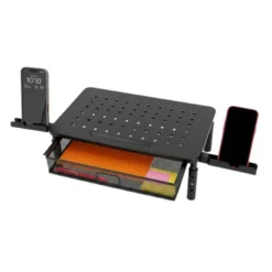 SOPORTE Q-CONNECT PARA MONITOR METALICO REGULABLE EN ALTURA CON CAJON Y DOS SOPORTES PARA MOVIL