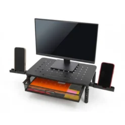 SOPORTE Q-CONNECT PARA MONITOR METALICO REGULABLE EN ALTURA CON CAJON Y DOS SOPORTES PARA MOVIL