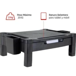 SOPORTE Q-CONNECT PARA MONITOR/IMPRESORA CON CAJON Y AJUSTABLE A DOS ALTURAS 10,3CM A 13,3CM COLOR NEGRO