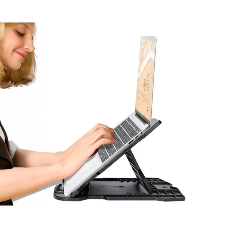 SOPORTE Q-CONNECT PARA PORTATIL HASTA 17" AJUSTABLE 7 ANGULOS DIFERENTES COLOR NEGRO 260X280X60 MM