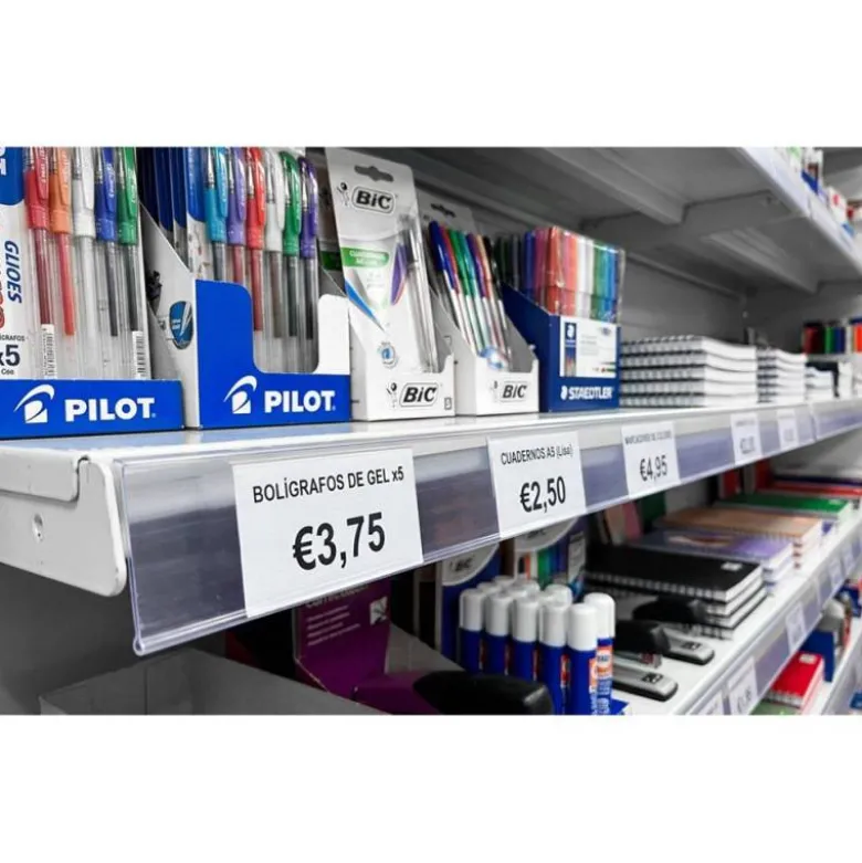 SOPORTE PORTAPRECIOS Q-CONNECT ADHESIVO PARA ESTANTERIA ETIQUETA 40X1000 MM SEMI-TRANSPARENTE