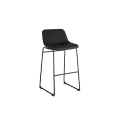 TABURETE ALTO ROCADA CON ASIENTO Y RESPALDO BAJO TAPIZADO TELA IGNIFUGA BASE METALICA ACERO COLOR NEGRO