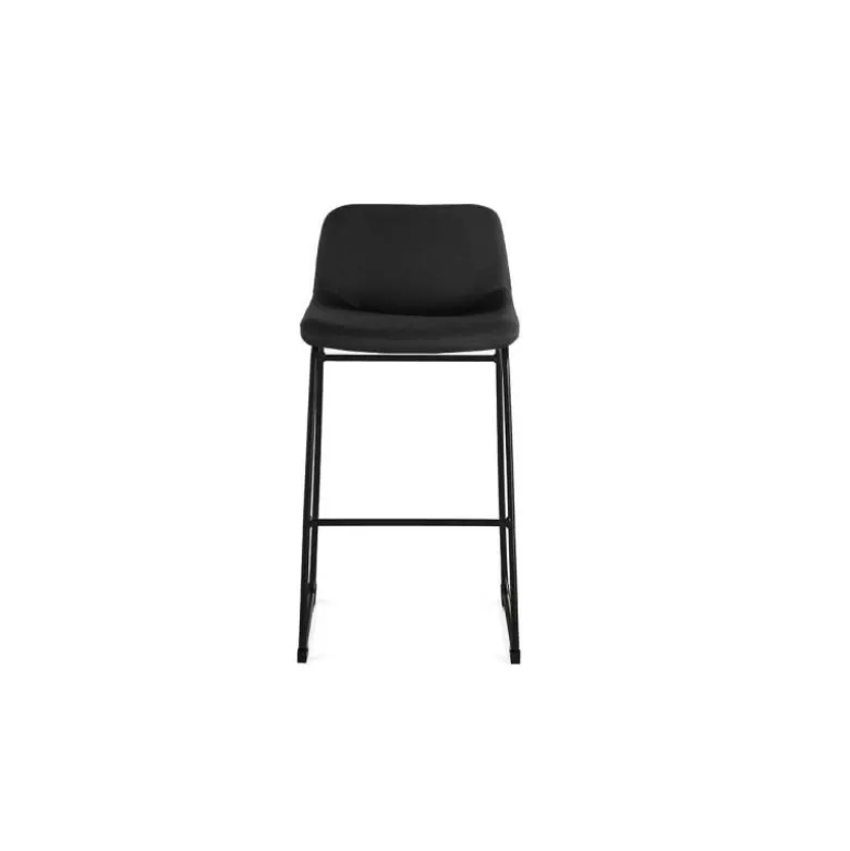 TABURETE ALTO ROCADA CON ASIENTO Y RESPALDO BAJO TAPIZADO TELA IGNIFUGA BASE METALICA ACERO COLOR NEGRO