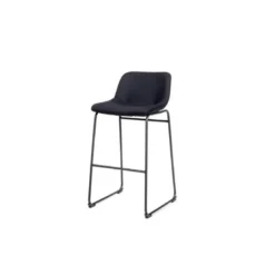 TABURETE ALTO ROCADA CON ASIENTO Y RESPALDO BAJO TAPIZADO TELA IGNIFUGA BASE METALICA ACERO COLOR NEGRO