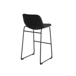 TABURETE ALTO ROCADA CON ASIENTO Y RESPALDO BAJO TAPIZADO TELA IGNIFUGA BASE METALICA ACERO COLOR NEGRO