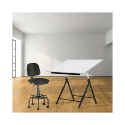 Taburete con ruedas y respaldo rocada para mesa de dibujo negro regulable en altura hasta 725 mm tela ignifuga