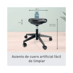 TABURETE LEITZ ERGO CON ASIENTO TRIANGULAR 5 RUEDAS GIRATORIAS REGULABLE EN ALTURA HASTA 59 CM NEGRO