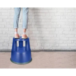 Taburete q-connect ruedas retractiles tres ruedas dos niveles color azul