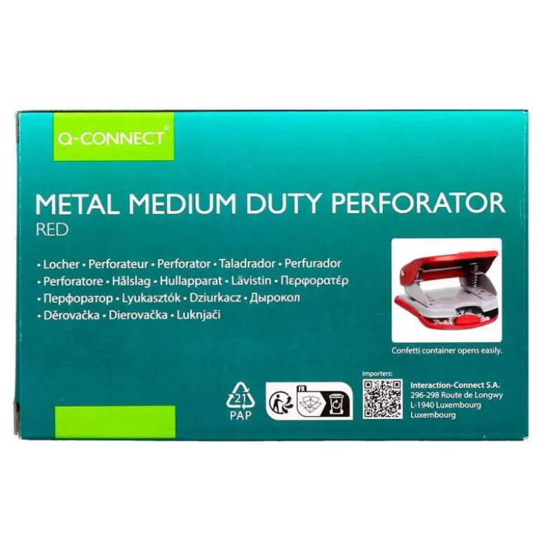 TALADRADOR Q-CONNECT KF14219 ROJO ABERTURA 2 MM CAPACIDAD 20 HOJAS