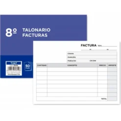 Talonario liderpapel facturas 8º original y copia t247 apaisado sin i.V.A.