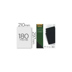 Tapa de Encuadernacion PVC Fellowes DIN A4 Color Opaco Negro 180 micras pack 100 uds