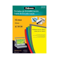Tapa de Encuadernacion PVC Fellowes DIN A4 Color Opaco Negro 180 micras pack 100 uds