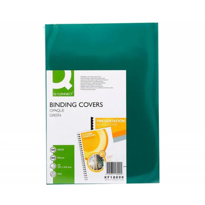 TAPA DE ENCUADERNACION Q-CONNECT PVC DIN A4 OPACA VERDE 180 MICRAS CAJA 100 UNIDADES