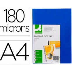 TAPA DE ENCUADERNACION Q-CONNECT PVC DIN A4 OPACA AZUL 180 MICRAS CAJA 100 UNIDADES