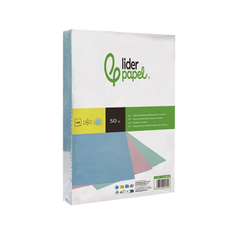 TAPA ENCUADERNACION LIDERPAPEL CARTON DIN A4 1 MM CELESTE PAQUETE DE 50 UNIDADES