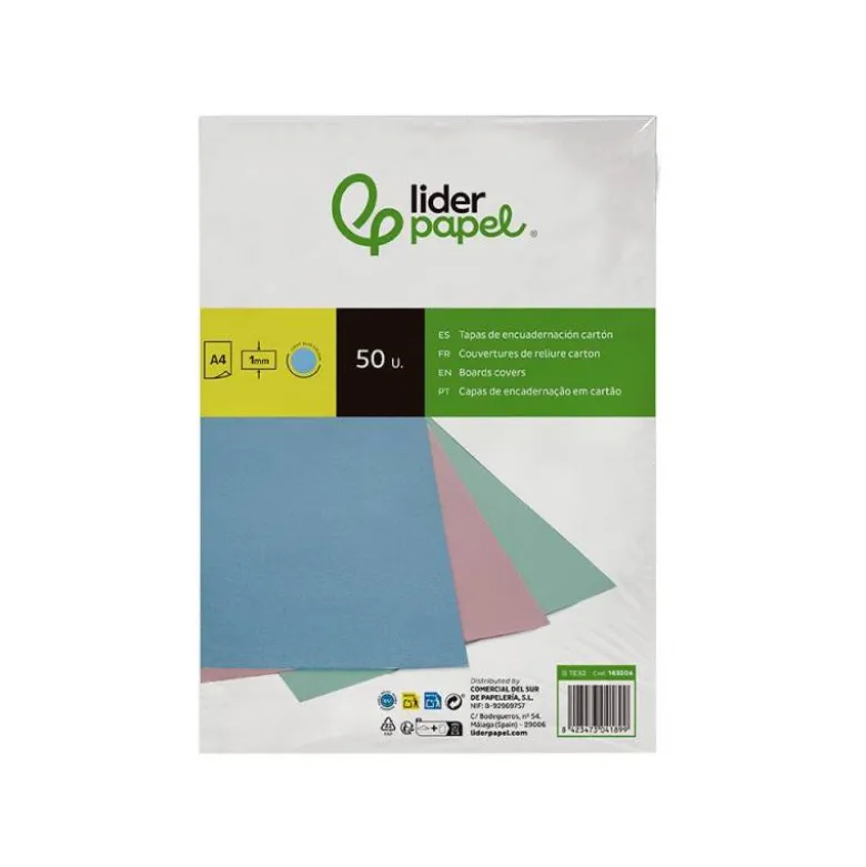 TAPA ENCUADERNACION LIDERPAPEL CARTON DIN A4 1 MM CELESTE PAQUETE DE 50 UNIDADES