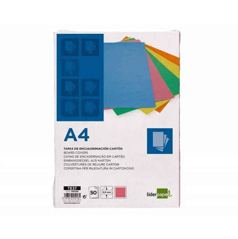TAPA ENCUADERNACION LIDERPAPEL CARTON A4 0,9MM ROSA FLUOR PAQUETE DE 50 UNIDADES