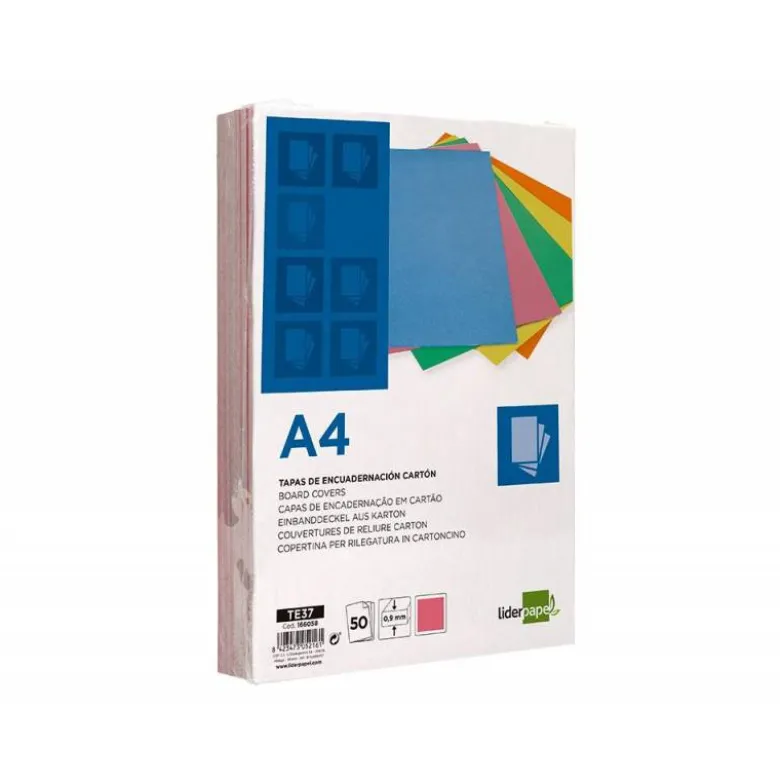 TAPA ENCUADERNACION LIDERPAPEL CARTON A4 0,9MM ROSA FLUOR PAQUETE DE 50 UNIDADES